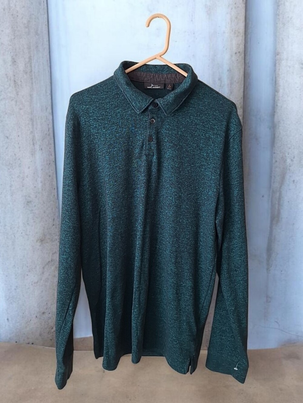 Marc Anthony Men's L Green/Black Heathered Slim Fit Long Sleeve Button Polo